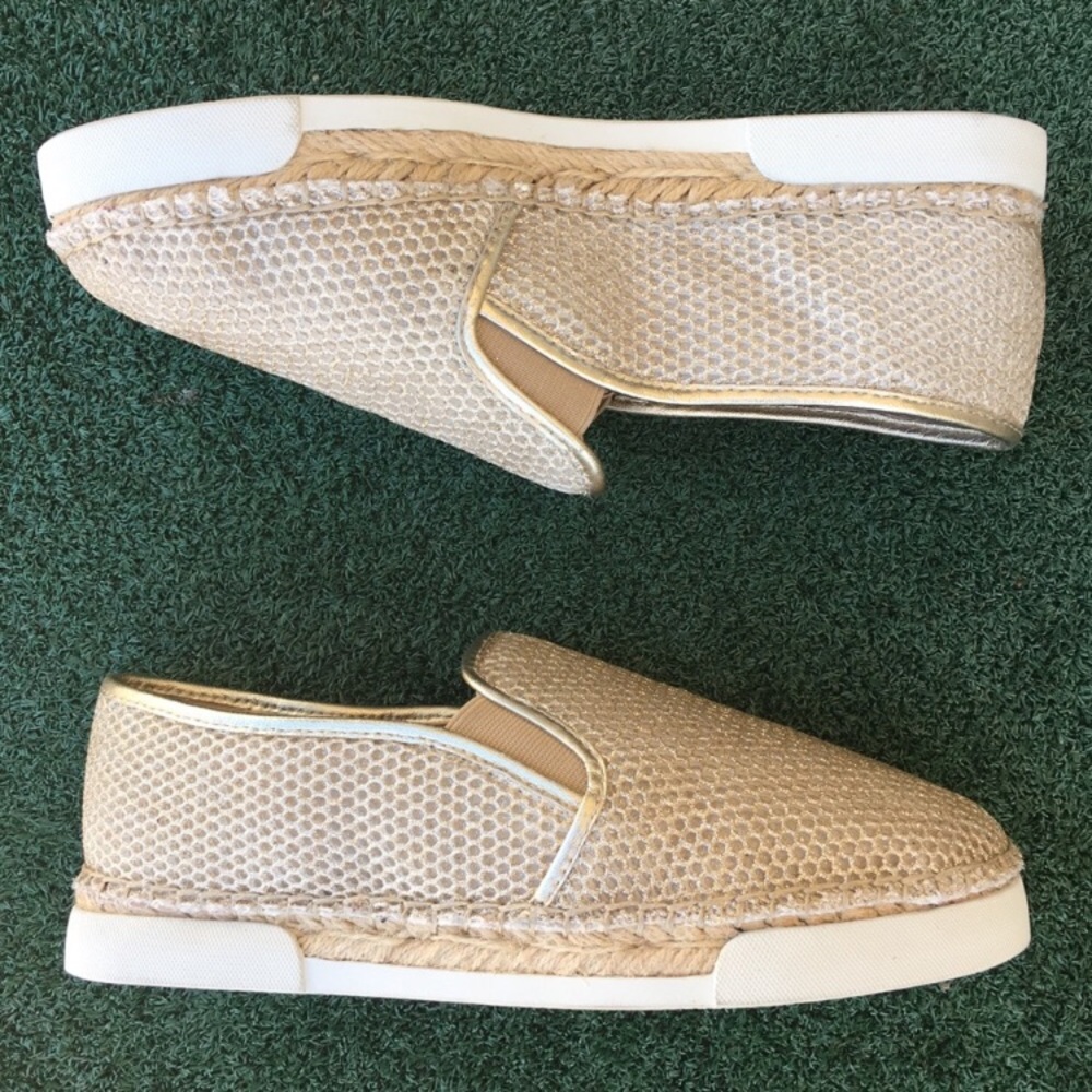 NWT Vince Camuto Tambie Espadrille Slip On Sneaker Gold Glitter Mesh 8